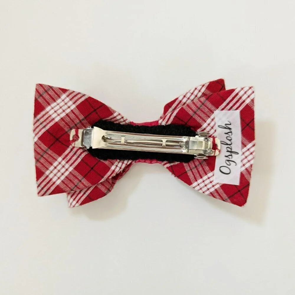 Women's Red Plaid, Medium Sized Hair Bow Barrette New